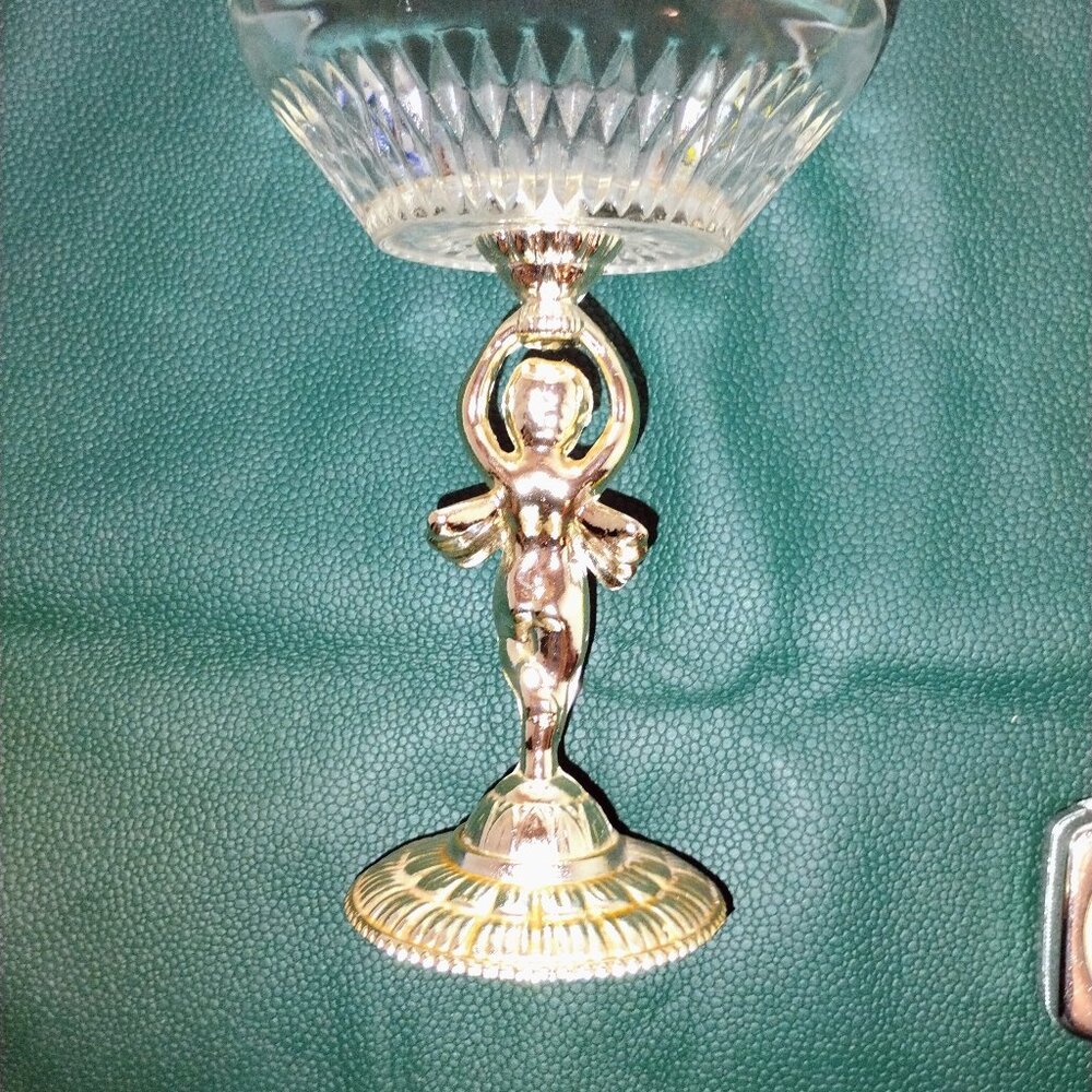 Vintage Angel Cherub Cupid Pedestal Compote Comport Candy Mint Dish